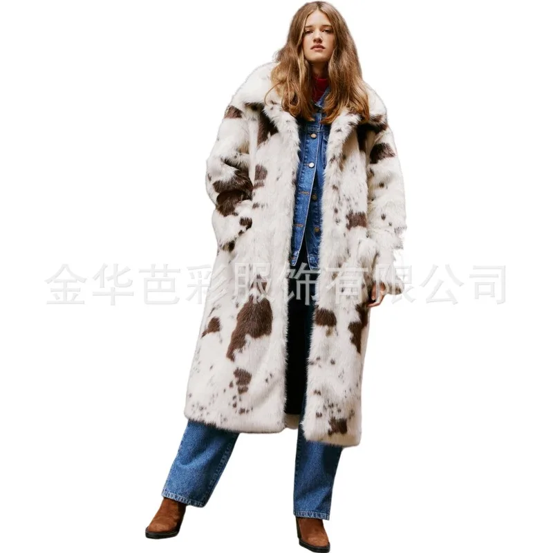 Female Autumn Winter Tops Coat Faux Fur Cow Pattern Retro Simple Loose Comfortable Leisure New Senior Soft Minority Versatile