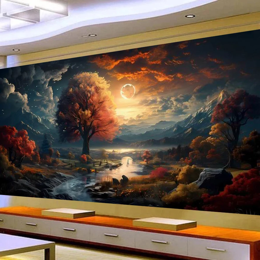 

Night Scenery River Large Size Diy Diamonds Painting Landscape Tree Full Square Round Drill Mosaic Embroidery Pictures 200x100cm