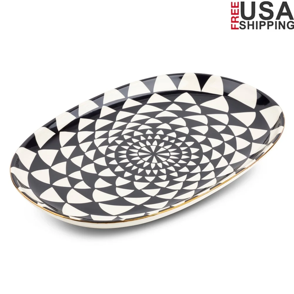 

Stoneware Oval Serving Platter Durable Medallion Collection Dishwasher Microwave Safe Large Tableware Ideal Entertaining Events