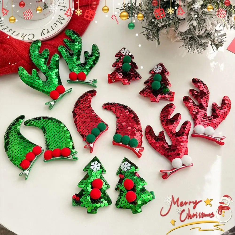 Christmas Sequin Hairpins Kids Merry Christmas Costume Dress Up Deer Horn Christmas Tree Antler Hair Clips Decor Children Gifts