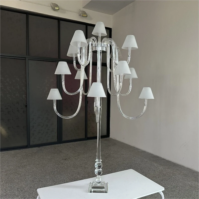 Retail wedding event decorations S-curved glass brushed horn 13 crystal high column candlestick
