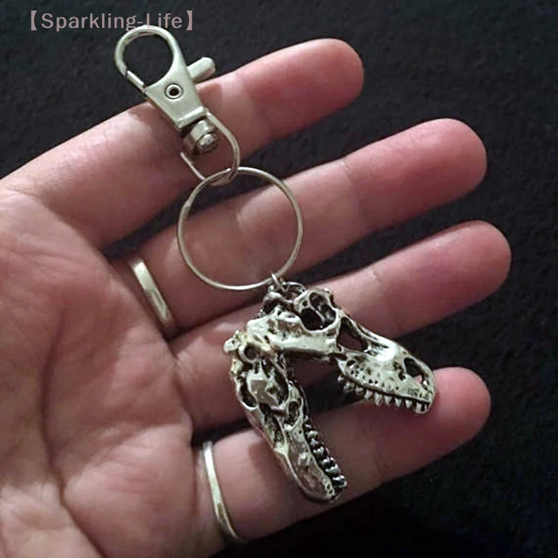 LLavero de calavera de dinosaurio tiranosaurio Rex Cyberpunk gótico dientes de animales esqueleto cráneo joyería gótica regalo