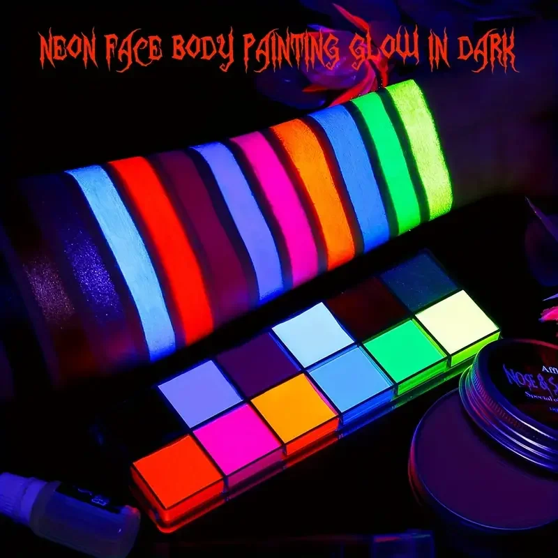 12 Colors UV luminated Face Body Paint Makeup Palette Waterproof Face Body Painting Kit Halloween Costume Role Play Body Makeup