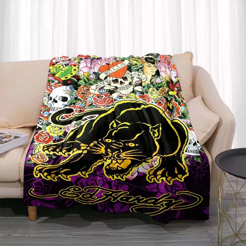 3dED- HARDY Tattoo Tiger Skull Blanket Living Room Bedroom Sofa Soft and Comfortable Warm Blanket Office Leisure Blanket