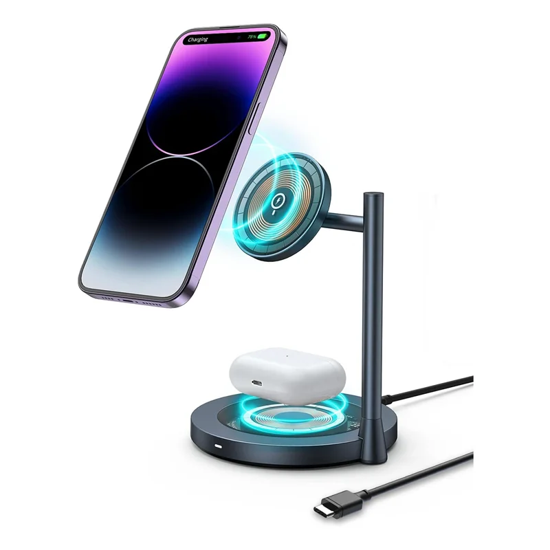 Wireless Charger Stand,15W Q Wireless Magnetic Charger Dual Charging Phone Stand for iPhone 14/Pro/Plus/Pro Max,AirPods