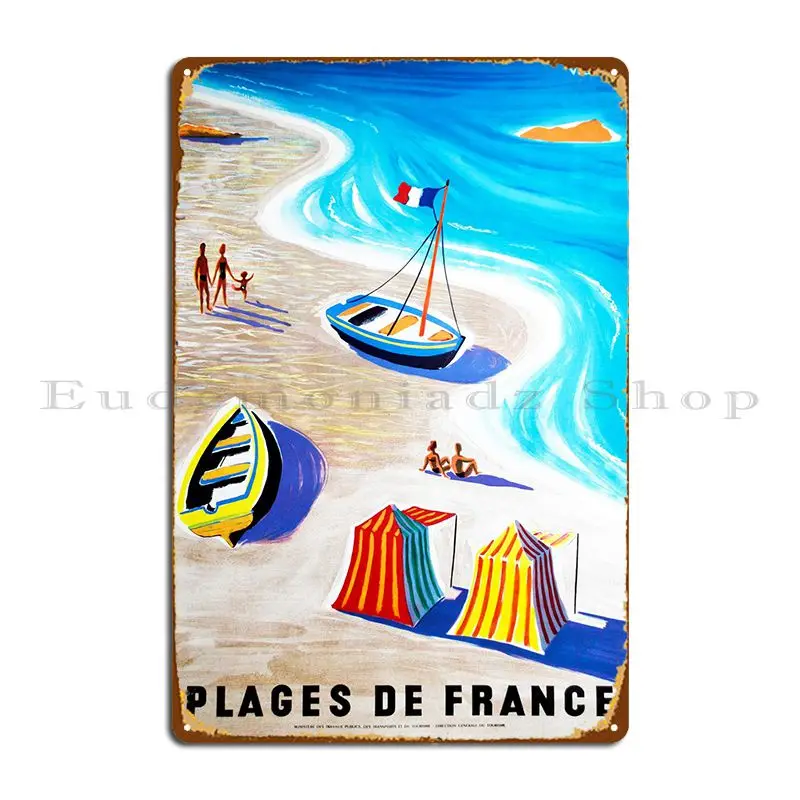 Vintage - Plage De France Metal Sign Decoration Kitchen Cinema Cinema Printing Tin Sign Poster