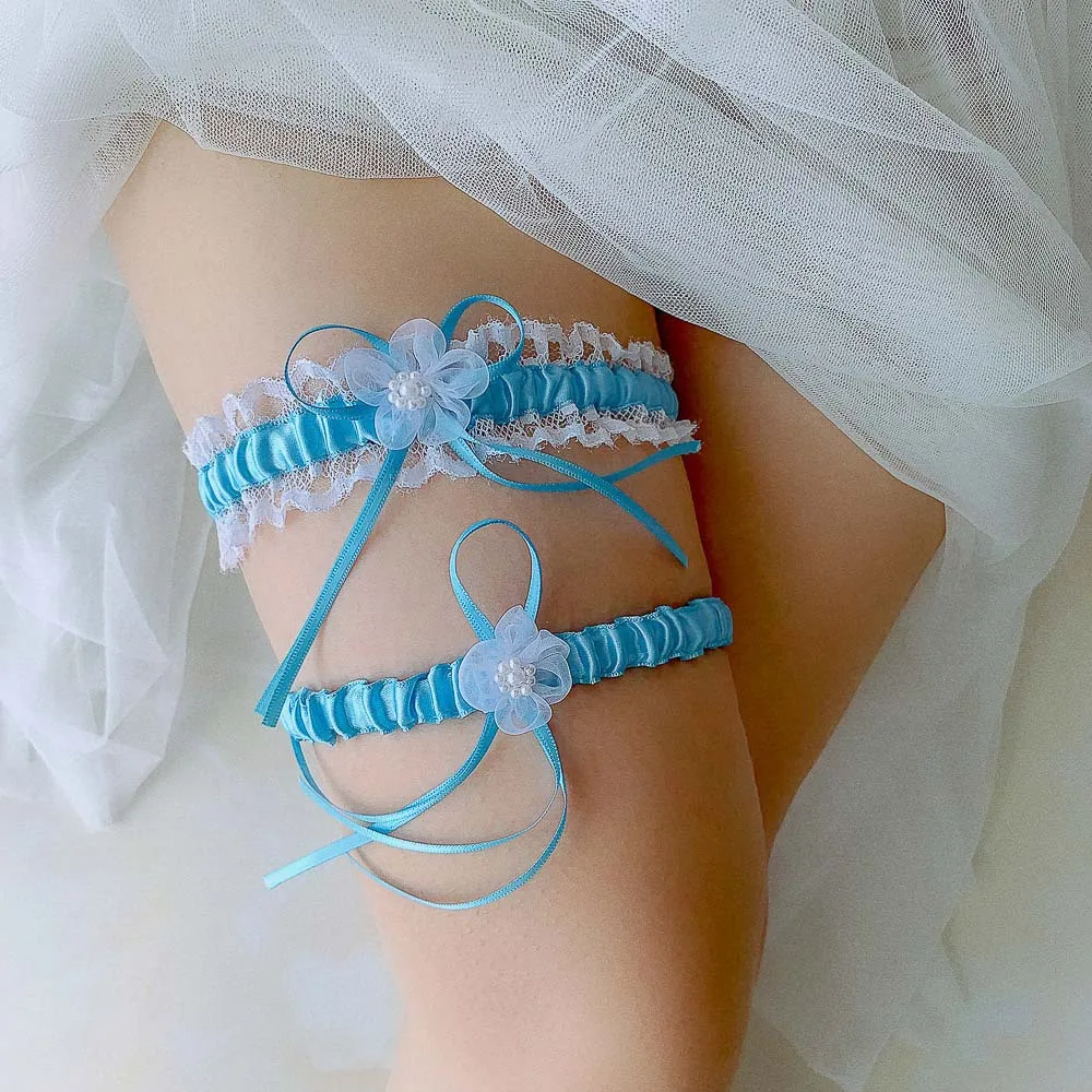 Princess Cosplay Wedding Party Bridal Girl Lace Floral Blue Leg Ring Loop Stocking Garter Belt 2023