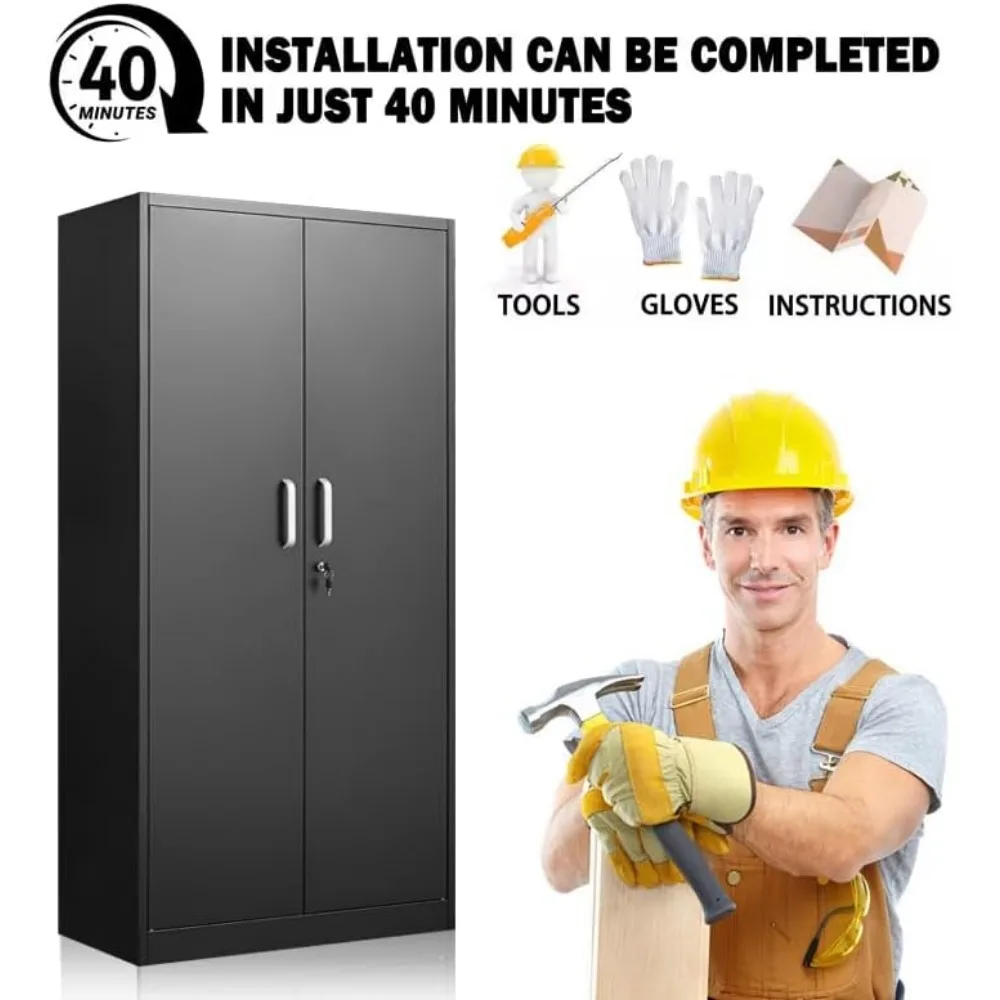 خزانة تخزين معدنية مع أرفف قابلة للتعديل، وخزانة جراج مع بابين قابلين للقفل، وخزانة تخزين المرآب، والمطبخ #6