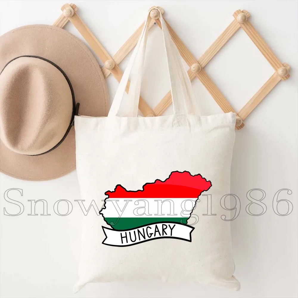 Budapest Hungary Flag Heart Country Map Hungarian Gift Shoulder Canvas Tote Bag Harajuku Shopping Fashion Casual Shopper Handbag