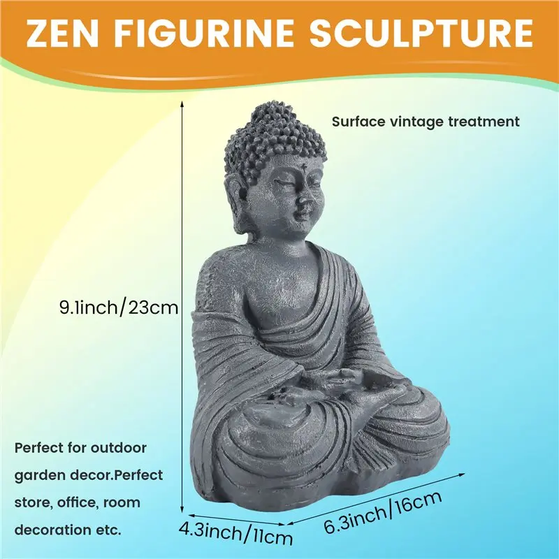 AFOURT-Vintage Garten-Buddha-Statue für Innen- und Außenbereich, Zen-Buddhismus-Figur, Skulptur, Dekoration für Zuhause, Büro und Geschäft – Detail 5