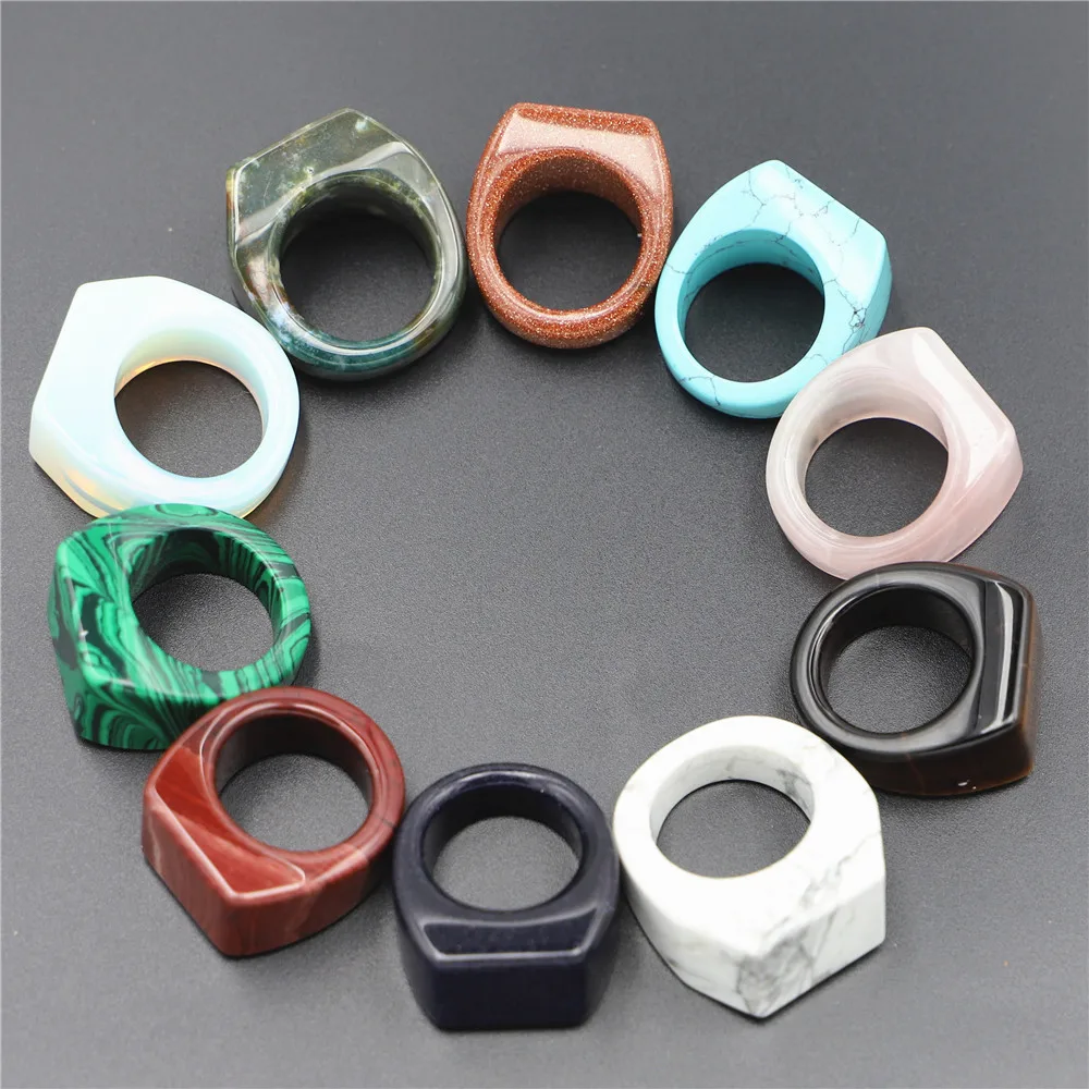 19#20# Natural Stone Ring for Women Men Handmade Bohemian Jewelry Gift Crystal Moonstone Tigereye Wedding Party Ring Wholesale