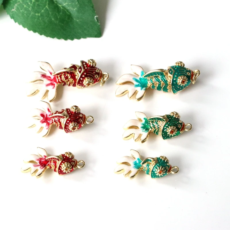 

5Piece Brass 3D Machinery Goldfish Copper Enamel Charms Movable Ocean Animal Pendants For Necklace DIY Jewelry Making Findings
