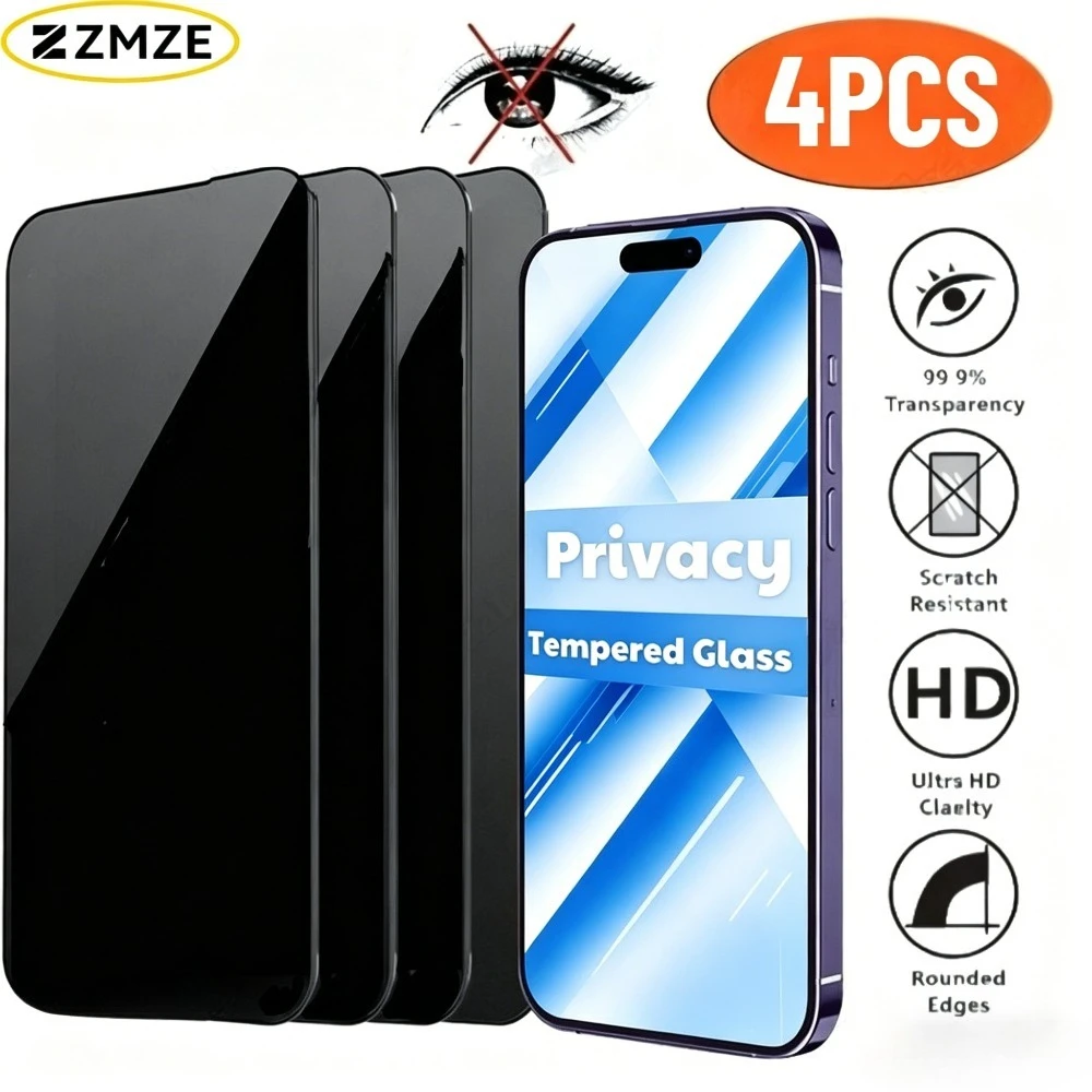 4er-Set Anti-Spionage Panzerglasfolie für iPhone 17/16/15/14/Pro Max Air/16e/17e Displayschutz für iPhone 13/12/11/Pro 15/14 Plus