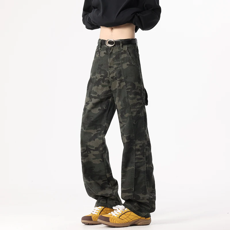 

Широкие камуфляжные джинсы в американском стиле, мужские свободные брюки прямого кроя, мужские летние винтажные рабочие брюки, мужская одежда