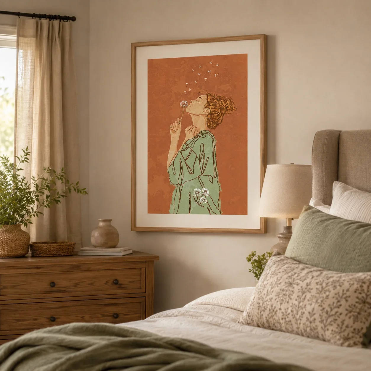 1pc frameless Canvas Painting Woman With Dandelion Poster,Canvas Wall Print,High‑Grade Home Decoration Artwork for Bedroom,Livin