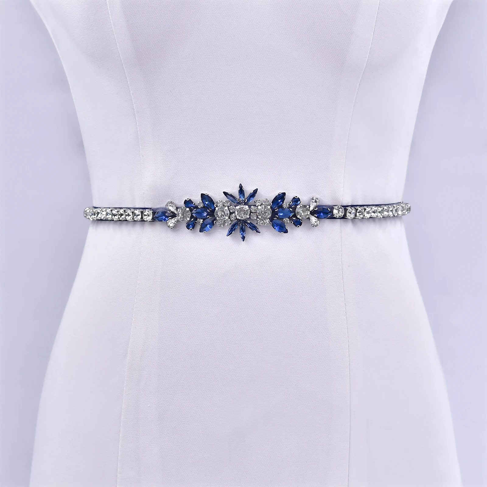 Ceinture ruban pour robe de soirée pour femme, ceinture en diamant bleu élégant, ceinture de bijoux, décoration de taille pour femme, accessoires de mariage, S166