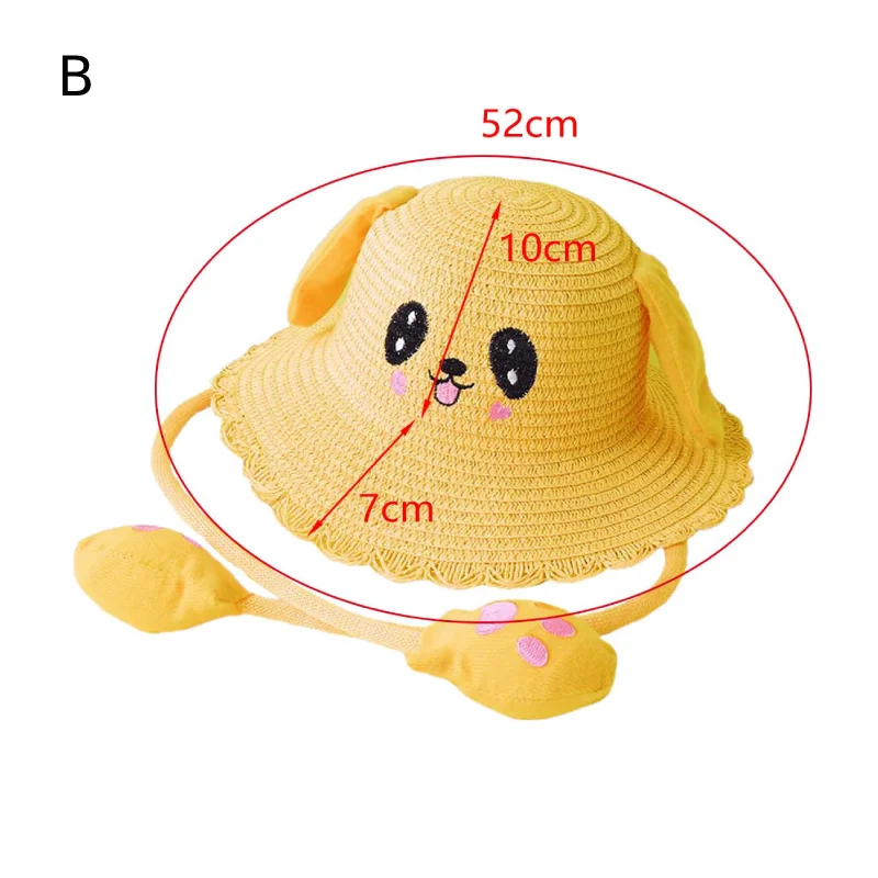 Cute Rabbit Ear Summer Straw Hat Children Protection Comfortable Sun Hat for Outdoor Beach Sunscreen Spring Holiday Boys Girls