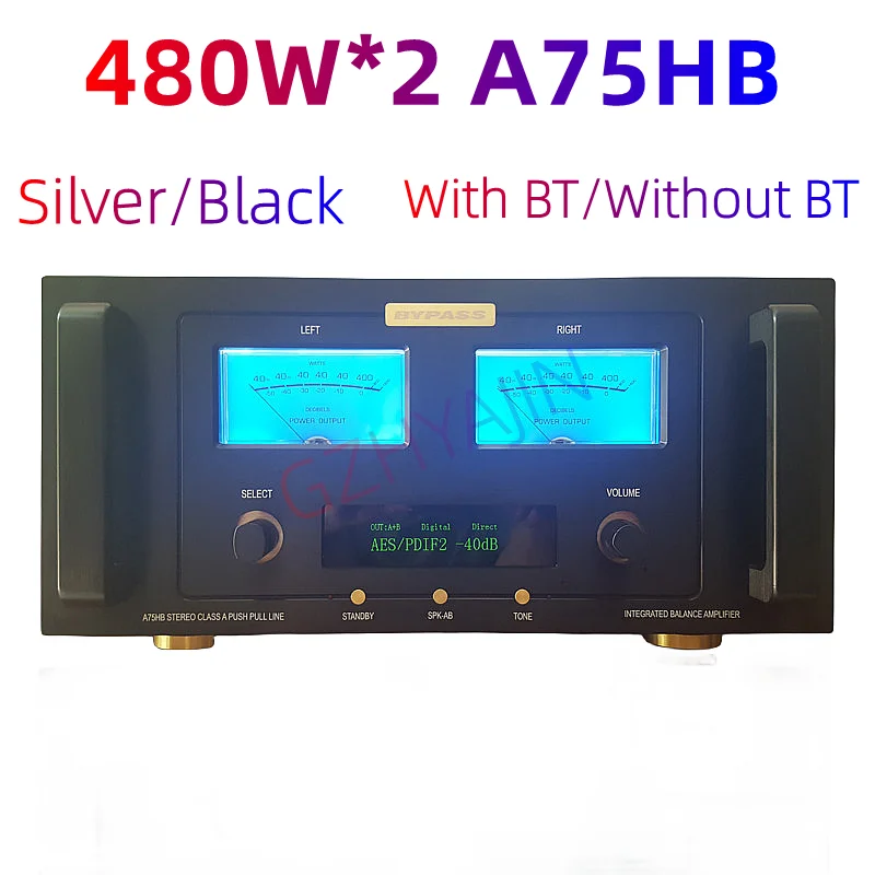 New 480W*2 A75HB Class A power amplifier power gold sealing tube combined with front and rear stageswith decode BT, 10HZ~100KHZ