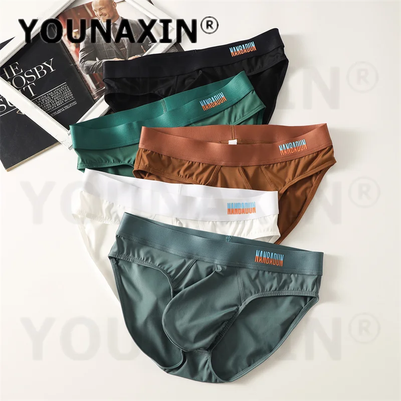 

5 Pieces Men's Sexy Mid Rise Ice Silk Briefs Breathable Sports Comfort Solid Color Underwear Panties M L XL 2XL