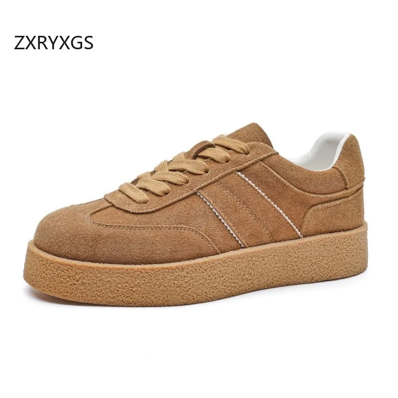 ZXRYXGS Premium Cowhide Spell Color Women Shoes Fashion Casual Sneakers 2026 Lace-up Autumn Comfortable Versatile Flat Sneakers