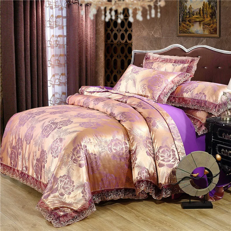 

Nordic Satin Jacquard Duvet Cover Set Luxury Flower Bedding Set Adlut Quilt Cover Pillowcases Sheet Twin Queen King Home Texiles