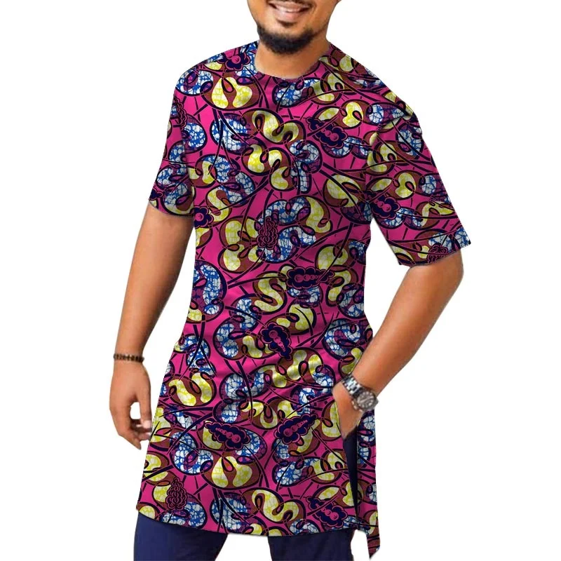 African Fashion Gorgeous Print Design Men\'s Tops Nigeria Style Colorful Male Half Sleeve Shirt Customized