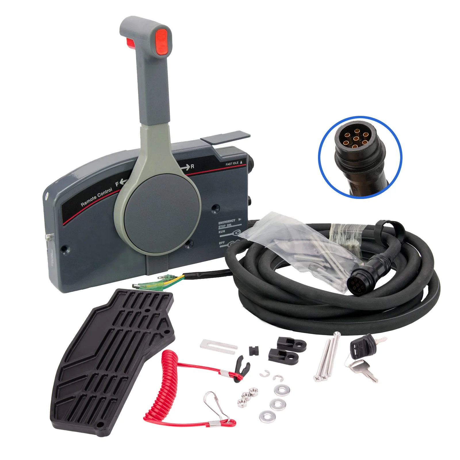 

Right Side Pull Throttle Remote Control Box 7-Pin Cable for Outboard Engine Without Trim Tilt Switch