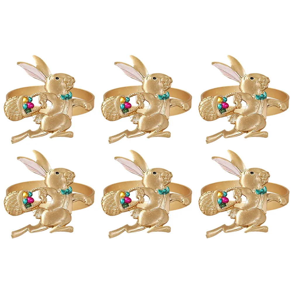

6pcs Rabbit Napkin Rings Decorative Buckles for Easter Party Table Adornments Festival Clasps Banquet Supplies
