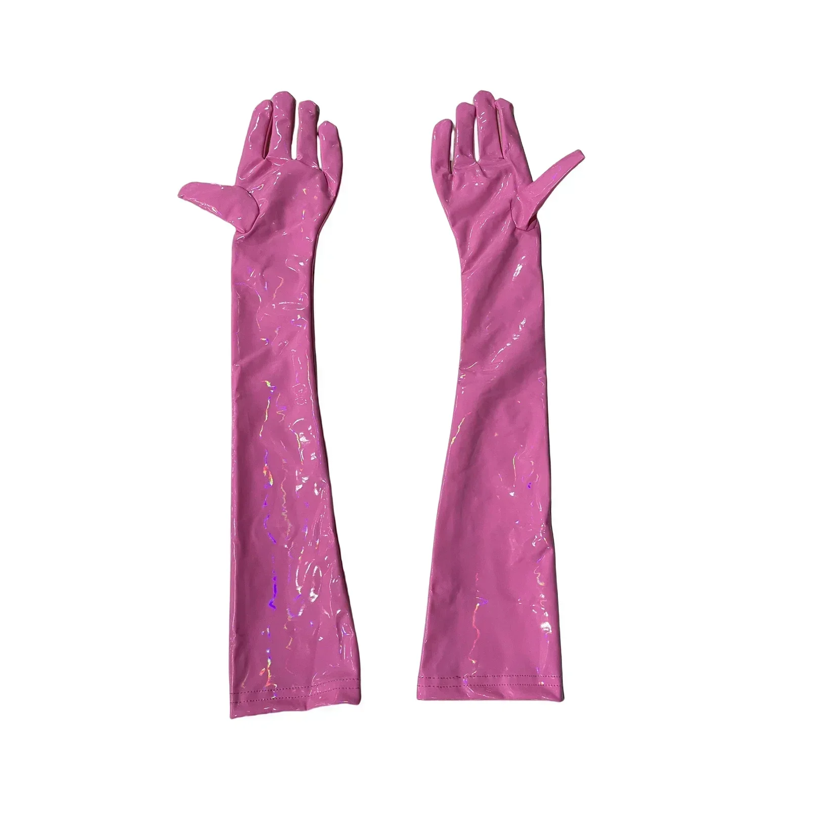 Sexy Women's Wetlook Shiny PU Leather Mittens Cosplay Evening Party Accessories High Elasticity Stage Latex Long Gloves Clubwear