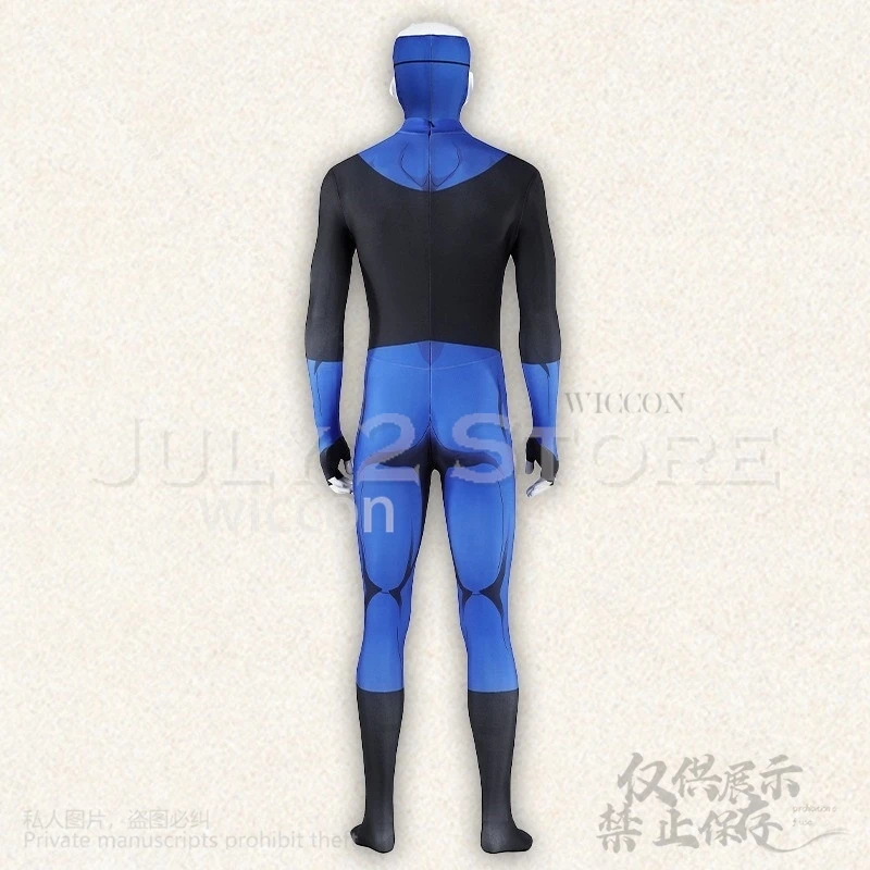 2025 Anime Invincibeee Cosplay Markgraysonn Costume Blue Jumpsuit Bodysuit Battle Uniform Mask Glasses Punk Man Halloween  Suit