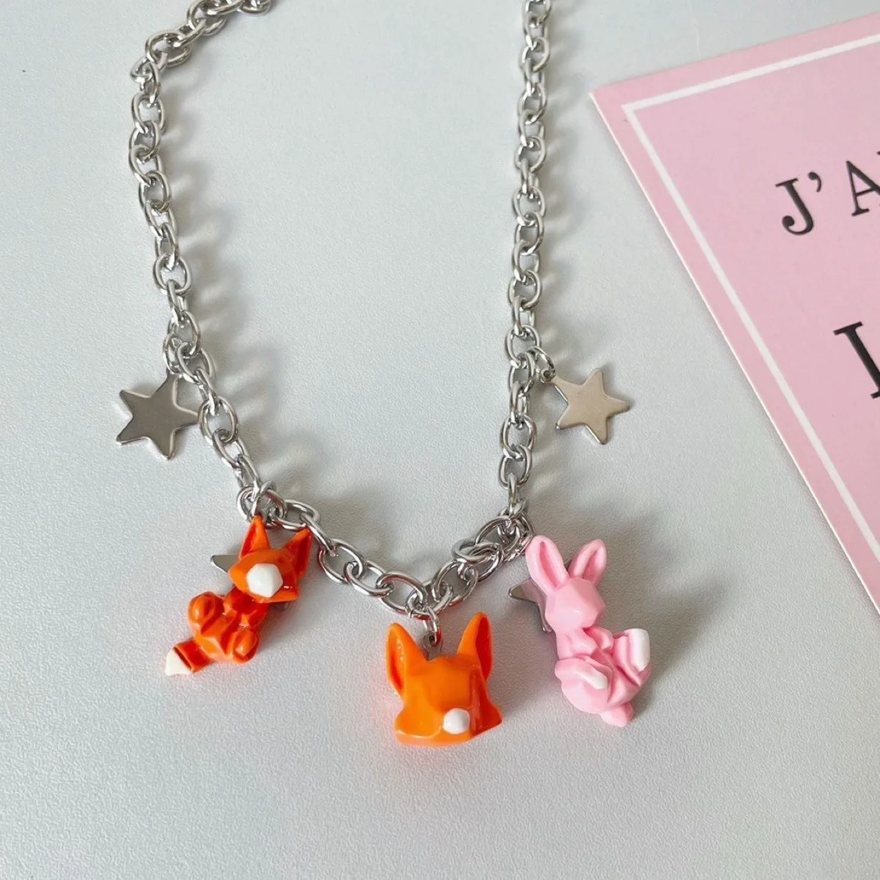 Cute Zoo Fox Rabbit Star Five Pointed Star Necklace Retro Japanese and Korean Ins Style Sweet Cool Y2K Spicy Girl Neckchain Gift