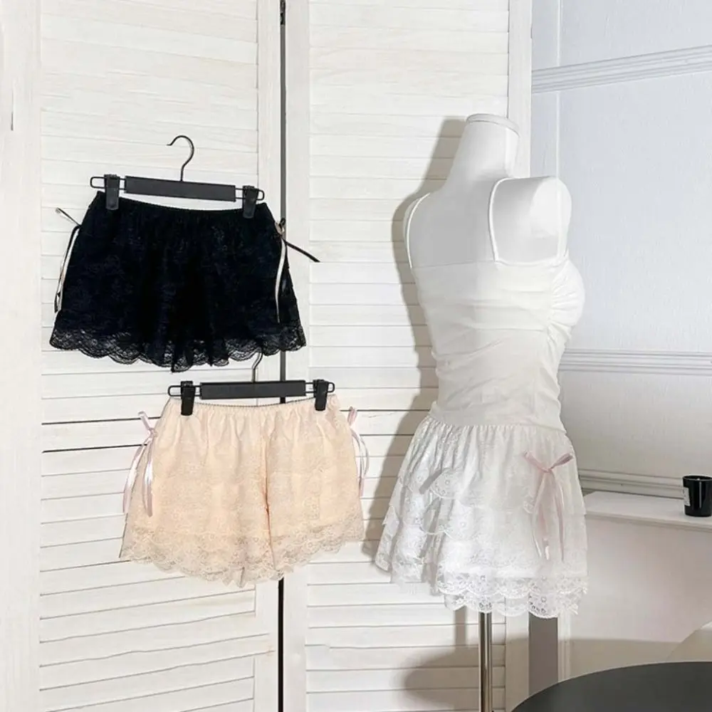 

Fashion JK Lolita Lace Safety Pants Bowknot Ruffled Summer Loose Short Pants Anti-glare Multi-layer Safety Shorts Women Party