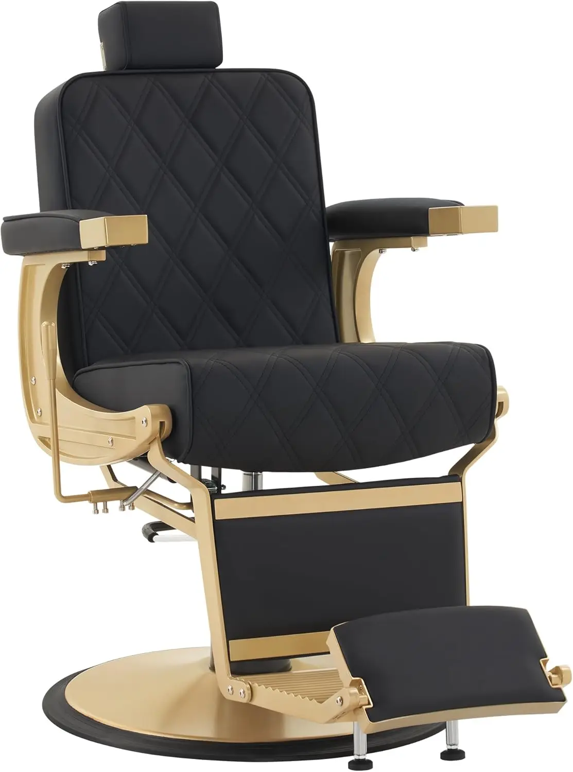 Heavy Duty Metal Vintage Barber Chair All Purpose Hydraulic Recline Salon Beauty Spa Shampoo Equipment (Black with Gold Frame)