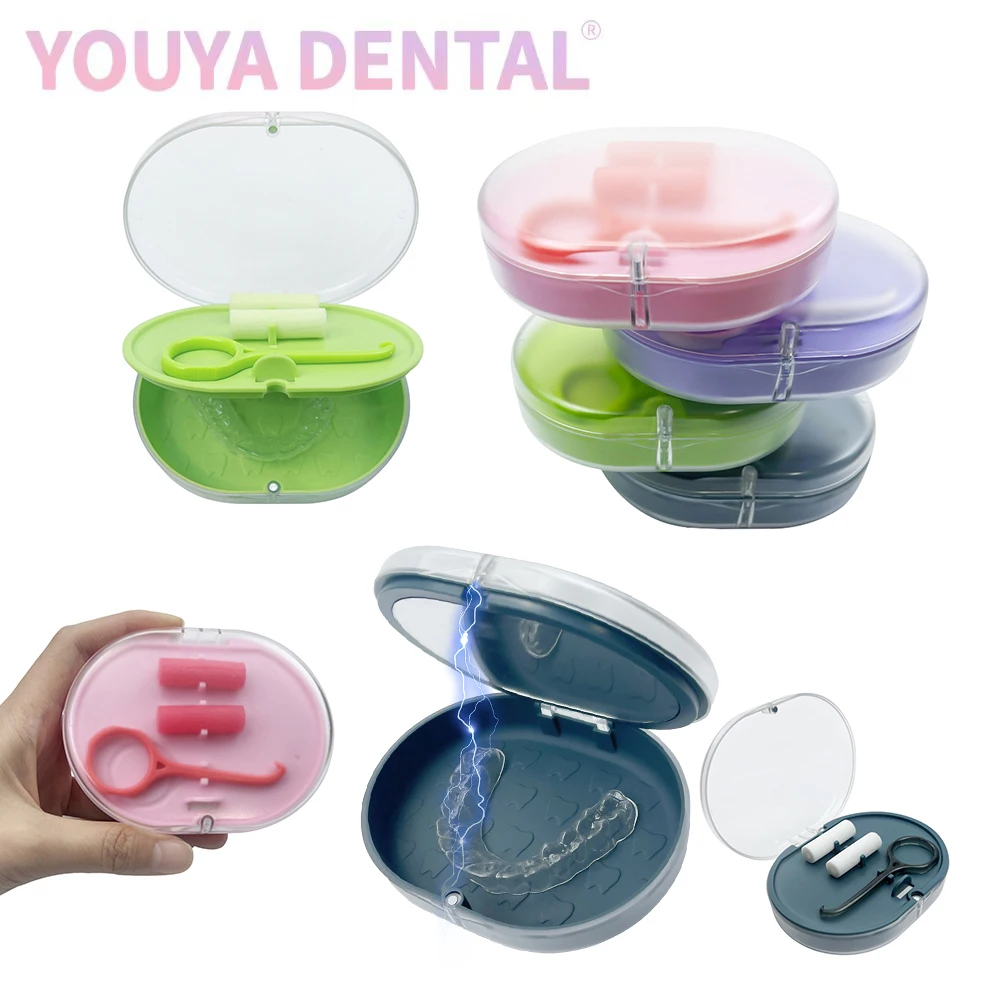 

1Pc Double Layer Retainer Storage Box Orthodontic Braces Chewer Remover With Mirror Portable Denture Storage Box Correction Tool