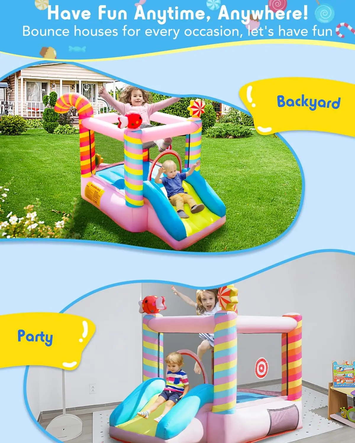 Casa de rebote - Casa de rebote inflable con tobogán para niños de 3 a 6 años, casa de rebote para niños con soplador, castillo inflable para patio familiar, Ju