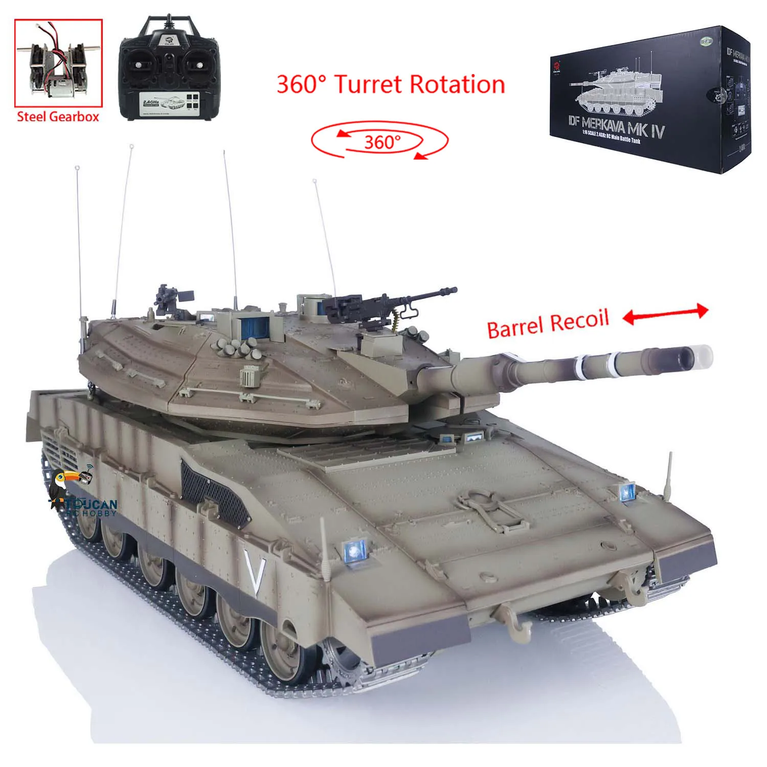 RC Tank 1/16 Heng Long IDF Merkava MK IV TK7.0 3958 360 Turret Rotary Upgrade Edition Toucan Controlled Toys for Boys