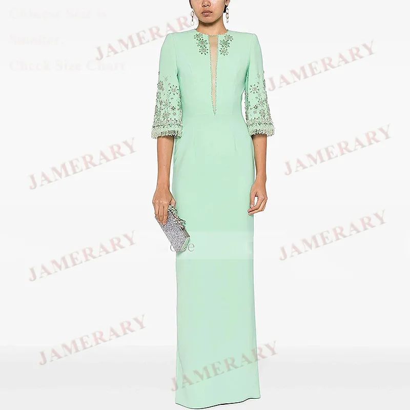

Summer Autumn Crystal Luxury Formal Evening Dresses Women Sleeve Diamond Floor Length Maxi Sheath Dress Prom Wedding Vestidos