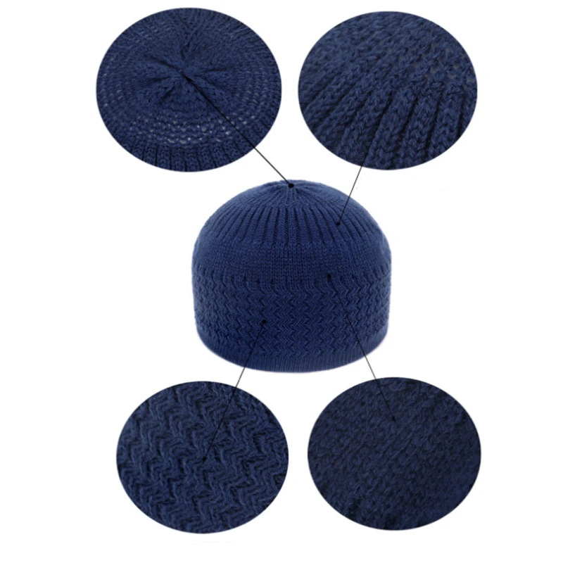 Winter Knitted Muslim Men Prayer Hats Unisex Beanies Cap Warm Islamic Ramadan Jewish Kippah Homme Hat Men\'s Wrap Head Caps