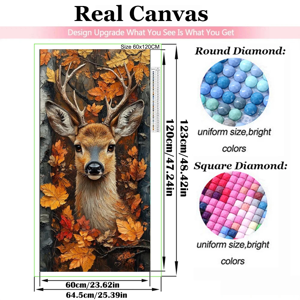 Large Diamond Painting New 2024 Animal Elk Autumn Leaves 5D Diy Full Square Round Diamond Mosaic Rhinestone Picture Home Decor