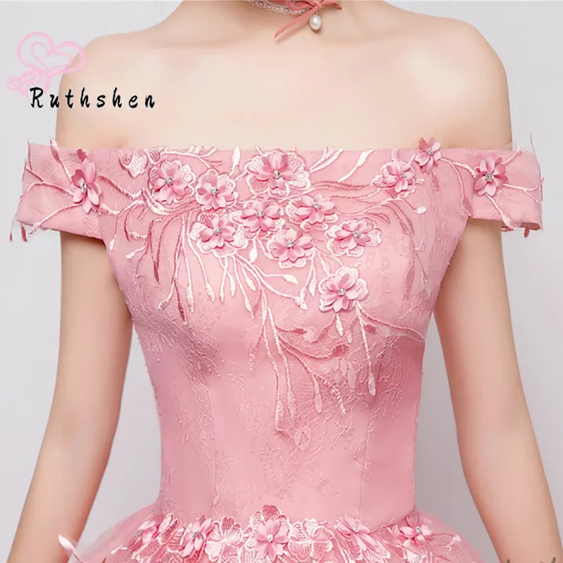 Maßgeschneiderte Ballkleid-Quinceanera-Kleider mit Applikation, schulterfrei, rosa, bauschiges Korsett, Debütantin, Vestido De 15, Sweet-16-Abschlussballkleid