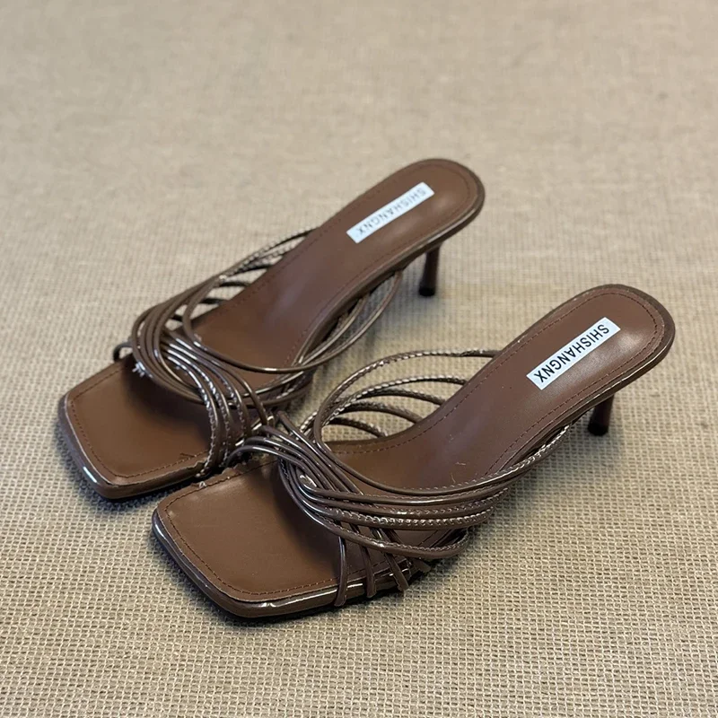 

Дизайнерские новые женские тапочки 2024, роскошные пикантные туфли на высоком каблуке, босоножки на каблуке с квадратным носком, летняя обувь, вечерние женские туфли-лодочки