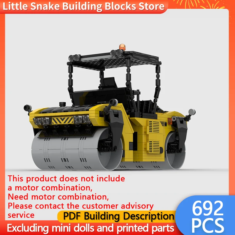 City Car Model MOC Building Bricks Double-Drum Road Roller Modular Technology Gifts Holiday Assemble Children Toys Suit