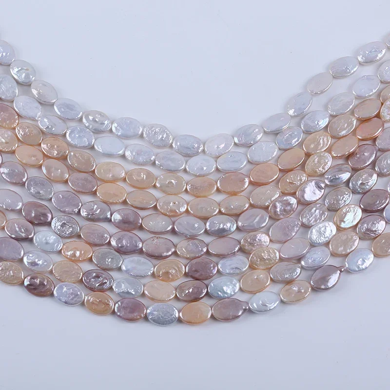 10mm*13-14mm Oval Shape Flat Cultured Freshwater Pearl zhuji pearl Strands For Jewelry Making