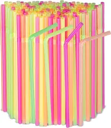1000-100Counts Neon Colored Flexible Plastic Drinking Straws Disposable Straw 8.2'' inches Tall Assorted Colors