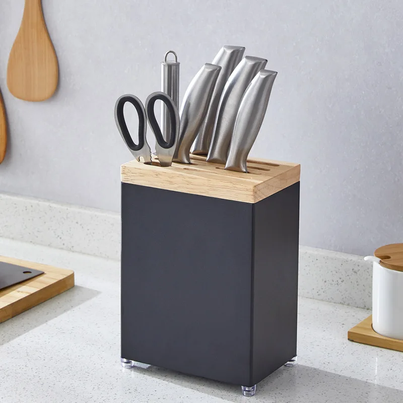 Kitchen Black Knife Holder Square Insert Knife Holder Scissors Storage Fruit Knife Table Storage Solid Color Knife Holder LD596