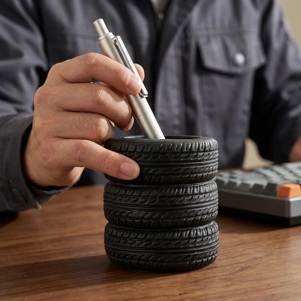 Creative Tire Shaped Pen Holder Desktop Storage Ornament Student Stationery Makeup Brush Organizer