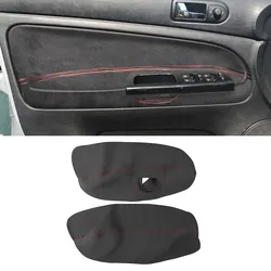 For VW Passat B5 1998 1999 2000 2001 2002 - 2005 LHD only 4-doors Car Front Door Armrest Panel Cover Trim Suede Leather red line