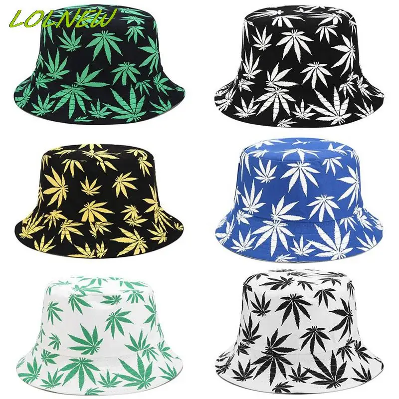 Hip Hop Cap Couple Maple Leaf Panama Bucket Hat for Women Men Sun Flat Top Fisherman Hats Caps Cotton Fishing Hat