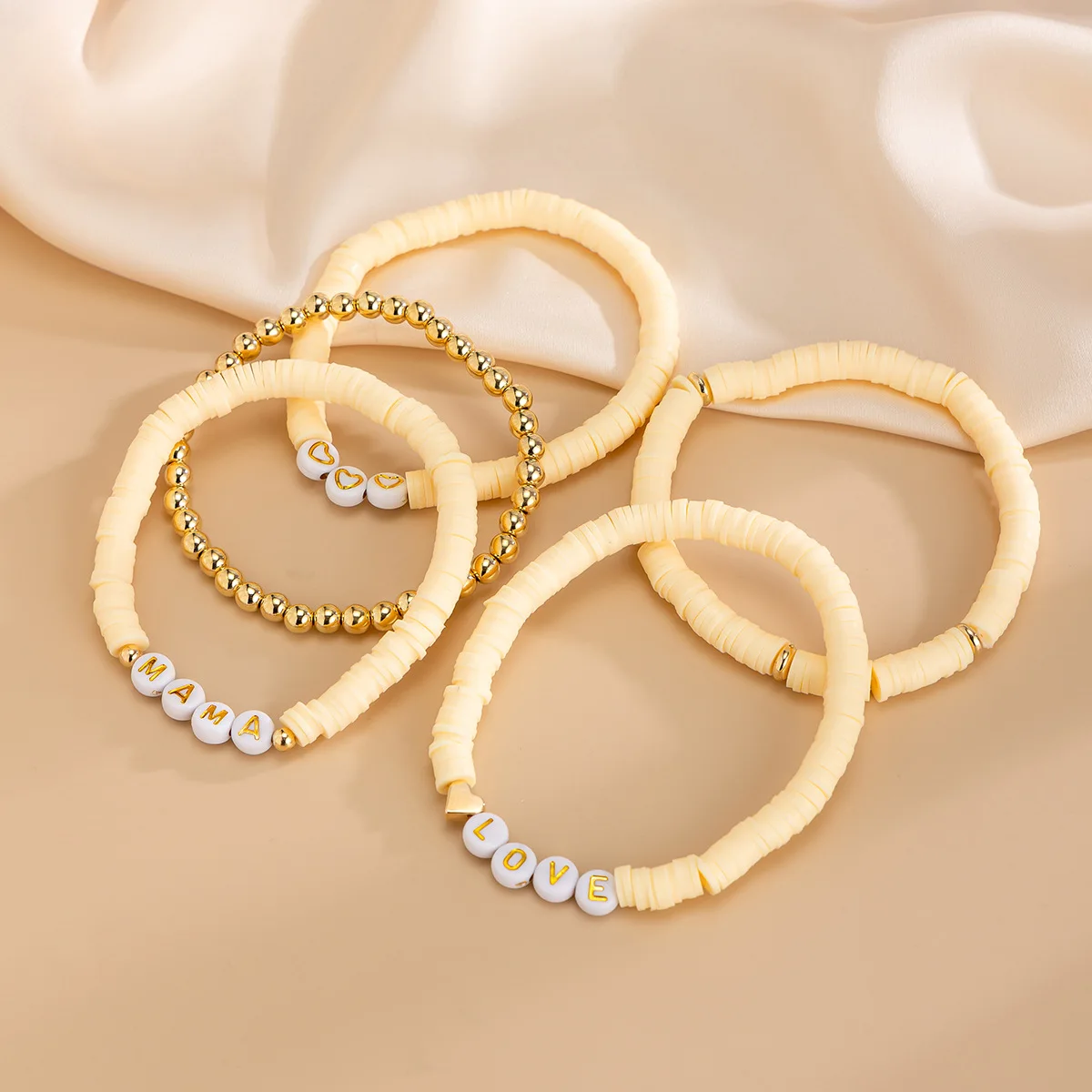 5Pcs Chain Bracelet Vintage Soft Ceramic Beads for Women Bohemian Heart Charm Bracelet Bangle Female Jewelry Gift New