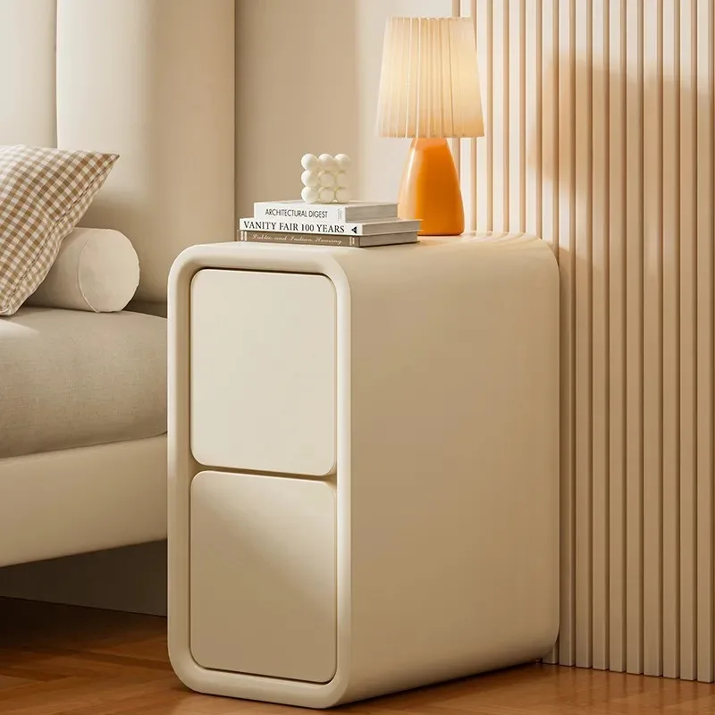 

Cream wind bedside table light luxury French solid wood small ultra-narrow crevice mini modern simple bedside narrow cabinet